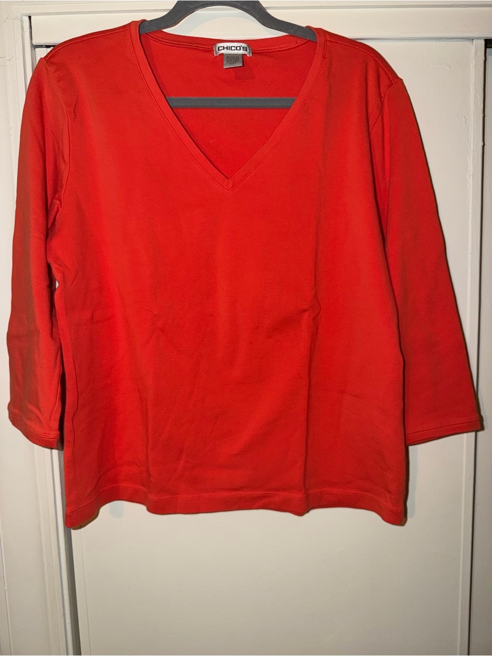 Chico’s Coral Cotton Stretch 3/4 Sleeve Tee